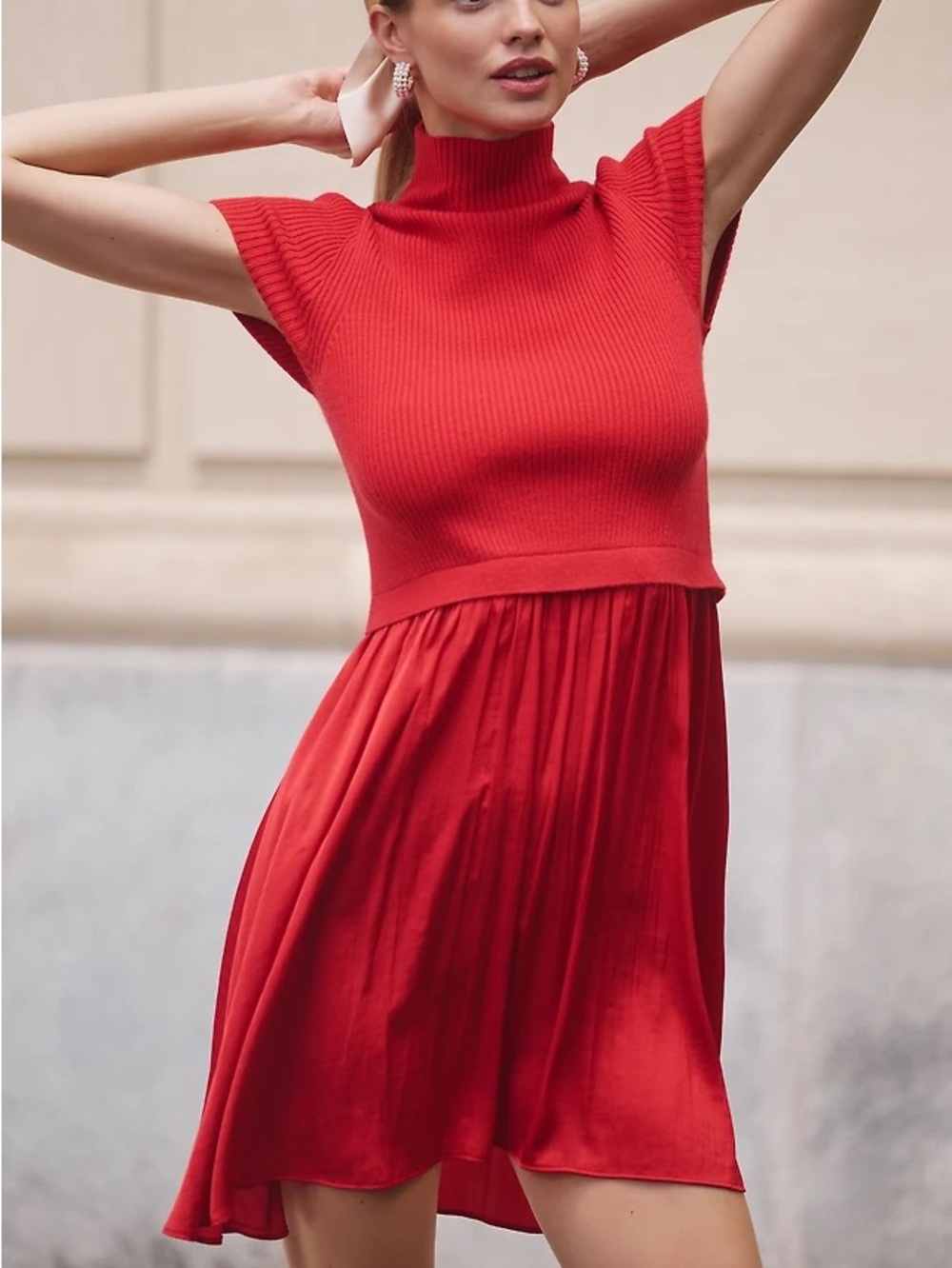 Anthropologie The Thea Short Sleeve Twofer Mini Dress bright red